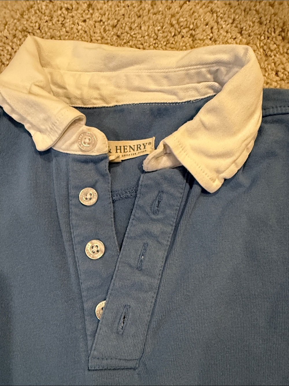 Hope and Henry Organic Cotton Blue Long-Sleeve Polo with White Collar - Kids, 8 - Picture 2 of 6